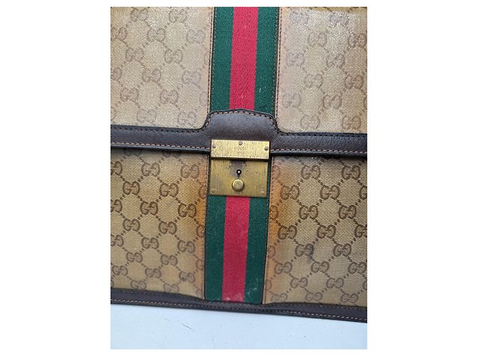 Brevettato in pelle monogramma Gucci vintage marrone dorato - vista 11