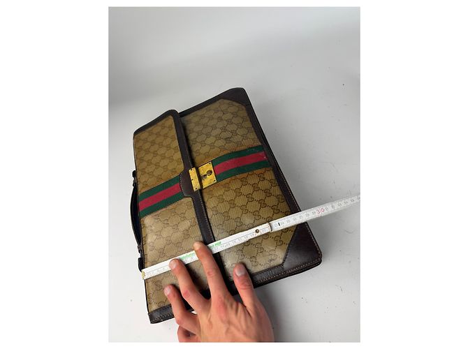Brevettato in pelle monogramma Gucci vintage marrone dorato - vista 12