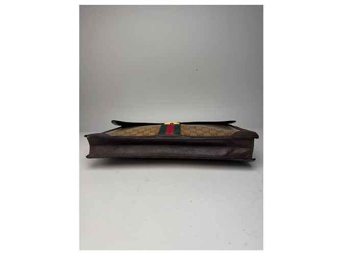 Brevettato in pelle monogramma Gucci vintage marrone dorato - vista 13