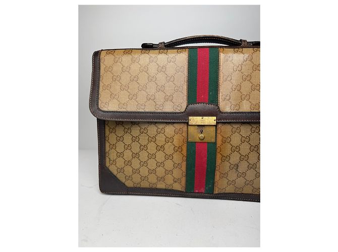 Brevettato in pelle monogramma Gucci vintage marrone dorato - vista 14