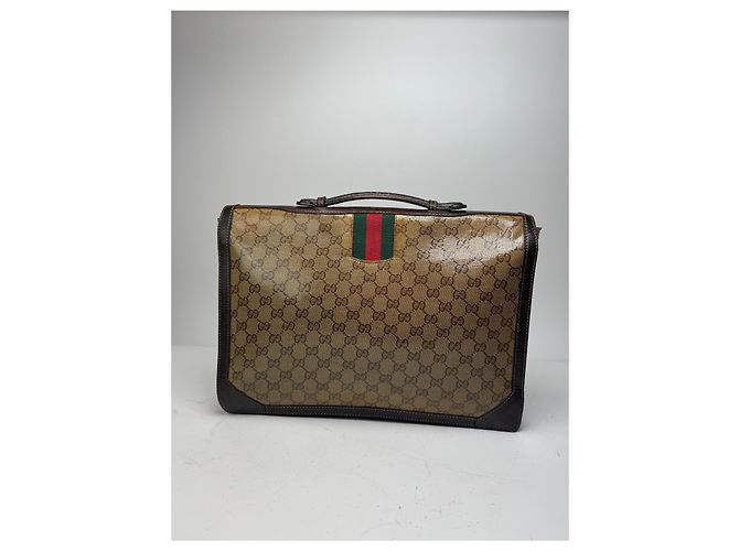 Brevettato in pelle monogramma Gucci vintage marrone dorato - vista 2