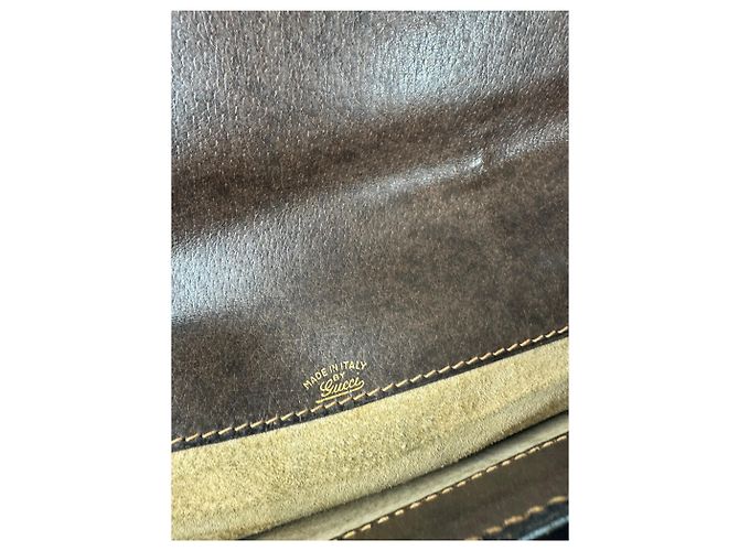 Brevettato in pelle monogramma Gucci vintage marrone dorato - vista 4