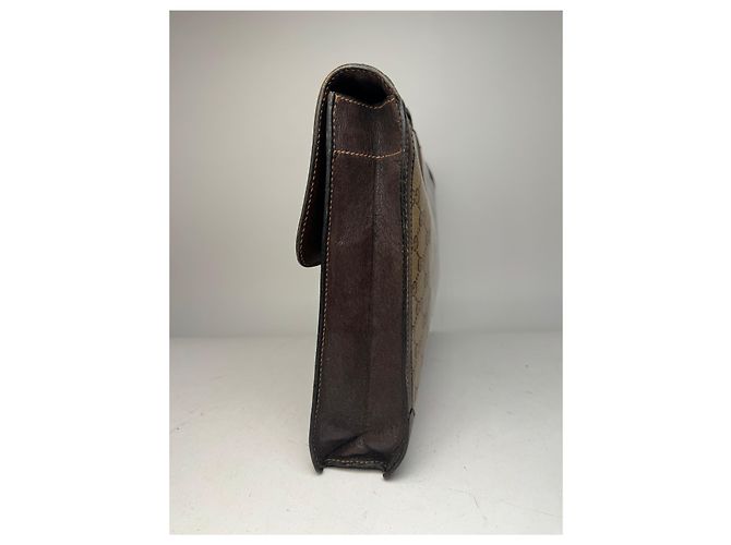 Brevettato in pelle monogramma Gucci vintage marrone dorato - vista 6