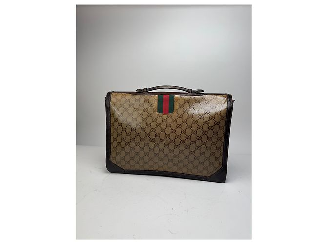 Brevettato in pelle monogramma Gucci vintage marrone dorato - vista 7