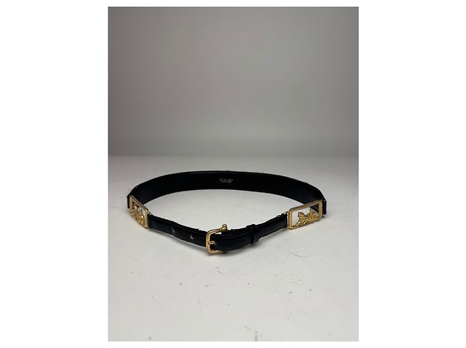 Céline Vintage Celine Paris Carriage Logo Leather Belt Black - view 6