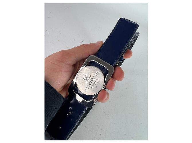 Vintage Courreges Lackledergürtel Marineblau - Ansicht 2