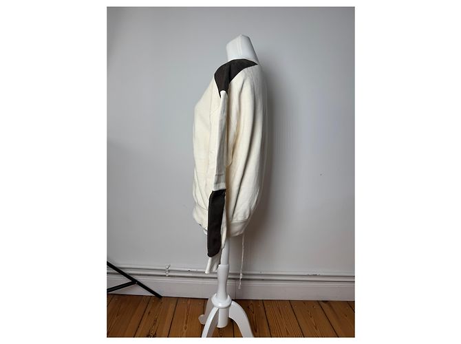 Courreges Vintage Courrèges Woll-Leder-Pullover beige braun M - Ansicht 2