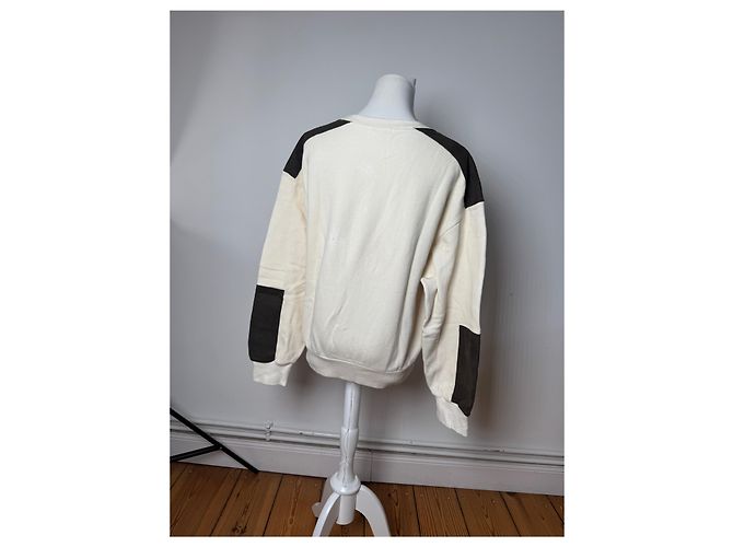 Courreges Vintage Courrèges Woll-Leder-Pullover beige braun M - Ansicht 3