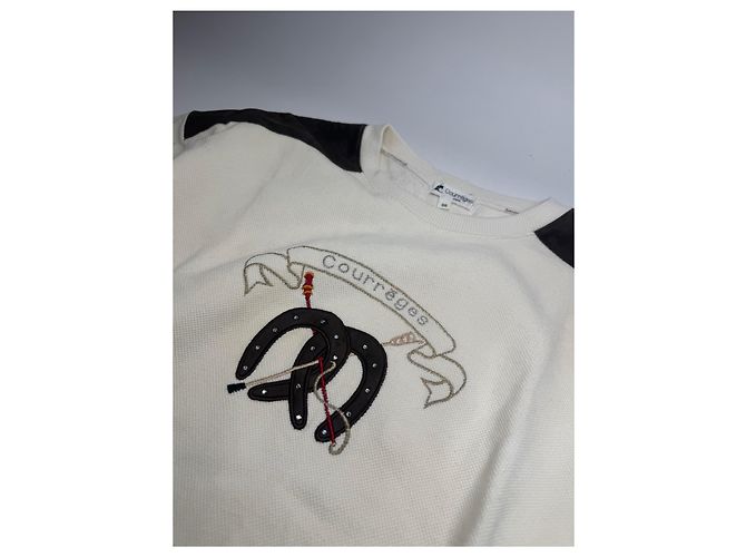 Courreges Vintage Courrèges Woll-Leder-Pullover beige braun M - Ansicht 5