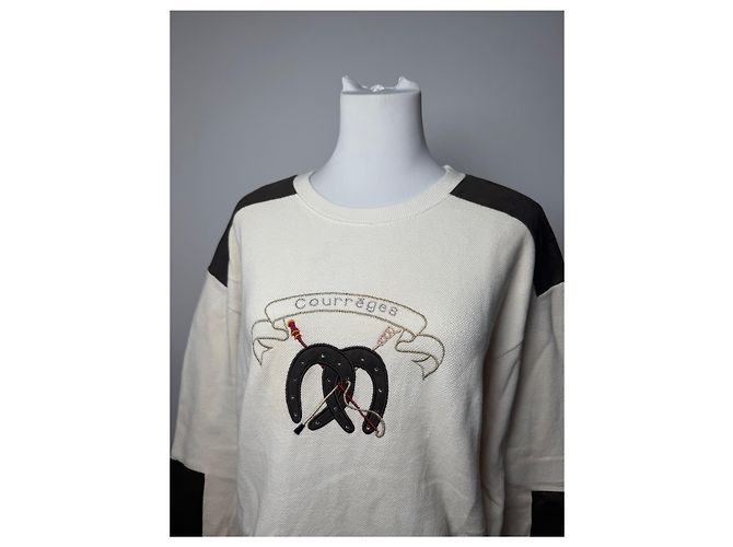 Courreges Vintage Courrèges Woll-Leder-Pullover beige braun M - Ansicht 7