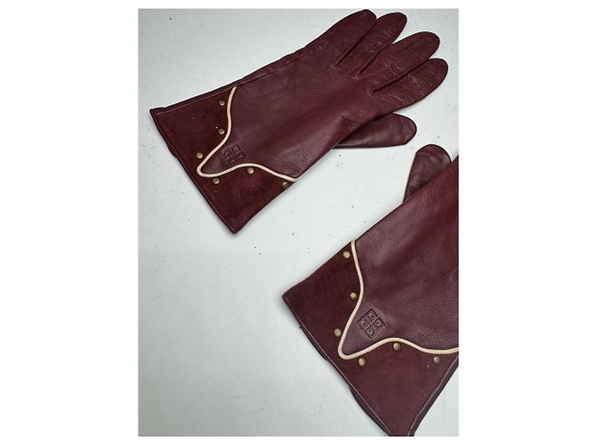 Vintage Givenchy Leder-Suede-Handschuhe lila - Ansicht 3