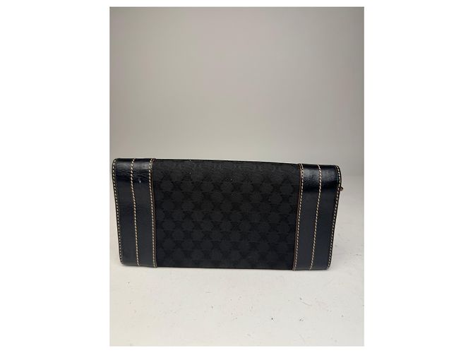 Triomphe Céline Vintage Celine Paris Monogram Leather Wallet Black - view 2