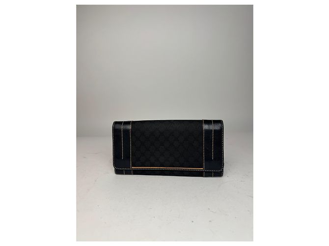 Triomphe Céline Vintage Celine Paris Monogram Leather Wallet Black - view 8
