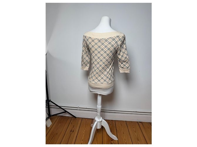 Vintage Burberry Nova Check Kurzarm-Pullover beige M - Ansicht 12