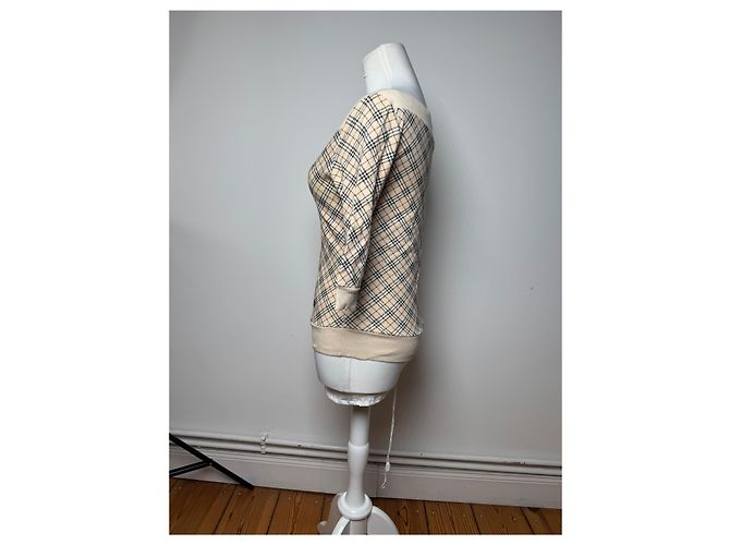Vintage Burberry Nova Check Kurzarm-Pullover beige M - Ansicht 2