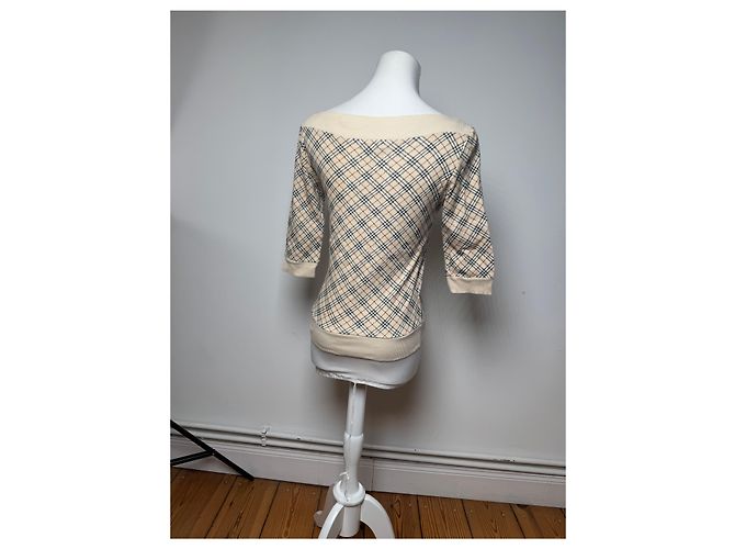 Vintage Burberry Nova Check Kurzarm-Pullover beige M - Ansicht 3