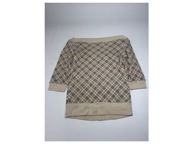 Vintage Burberry Nova Check Kurzarm-Pullover beige M - Ansicht 9