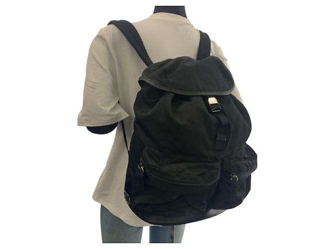 Zaino in nylon tessuto con logo Prada Nero - vista 7