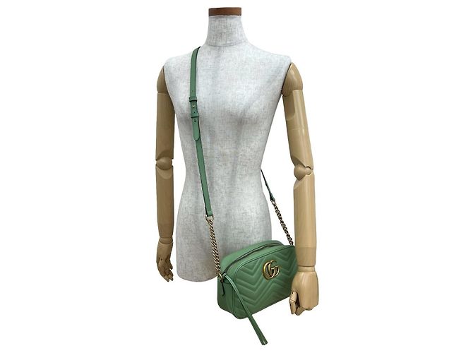 Borsa a Spalla in Pelle GG Marmont di Gucci Verde - vista 3