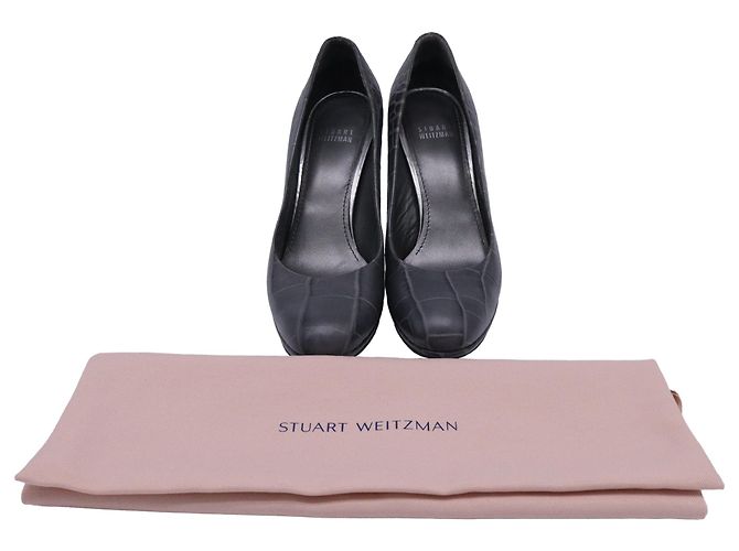 Stuart Weitzman geprägte Pumps aus grauem Leder - Ansicht 9