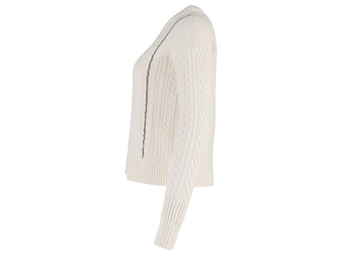 Weißer Wollpullover mit Kabelstrick und Kettenbesatz von Michael Kors Roh - Ansicht 2