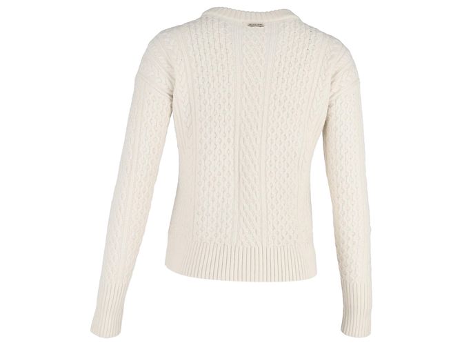 Weißer Wollpullover mit Kabelstrick und Kettenbesatz von Michael Kors Roh - Ansicht 3