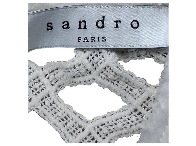Vestido Mini de Punto Sandro Rita en Algodón Crema Blanco Crudo - vista 3