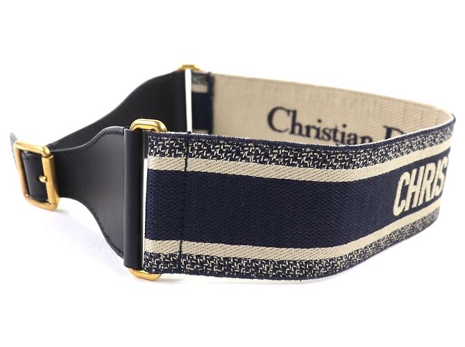 Christian Dior bestickter Canvas-Gürtel Blau - Ansicht 5