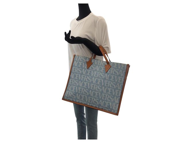 Borsa tote in denim di tela Versace Blu - vista 7