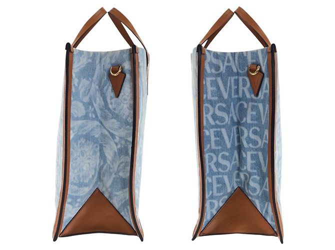 Borsa tote in denim di tela Versace Blu - vista 8