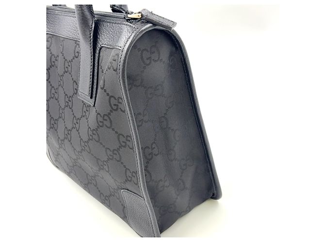 Bolsa de mão em couro e lona preta com padrão GG da GUCCI - vista 8