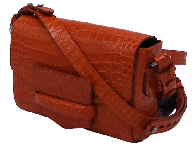 Bolso de hombro de cuero naranja con estampado de cocodrilo de Dries Van Noten - vista 2