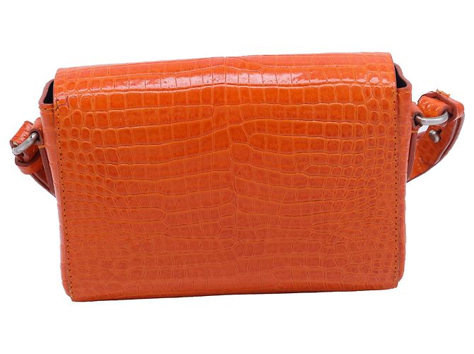 Bolso de hombro de cuero naranja con estampado de cocodrilo de Dries Van Noten - vista 3
