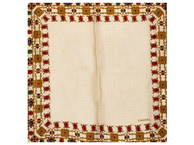 Timeless Bufanda de seda con patrón de Chanel Castaño Beige - vista 2
