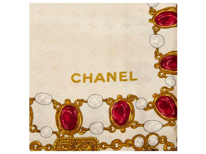 Timeless Bufanda de seda con patrón de Chanel Castaño Beige - vista 5