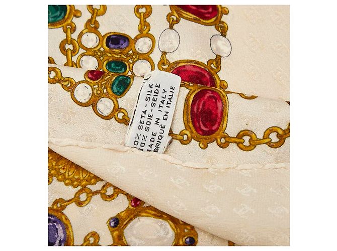 Timeless Bufanda de seda con patrón de Chanel Castaño Beige - vista 7