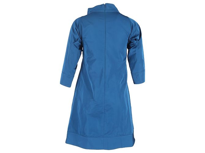 Abito in cotone blu navy con colletto alto e maniche 3/4 di Jil Sander, lunghezza al ginocchio - vista 3
