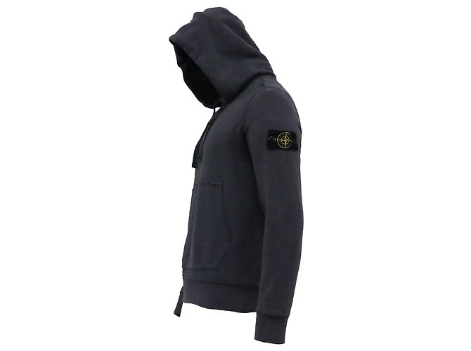 Sudadera con capucha y cordón Stone Island con parche de brújula en algodón gris oscuro - vista 3