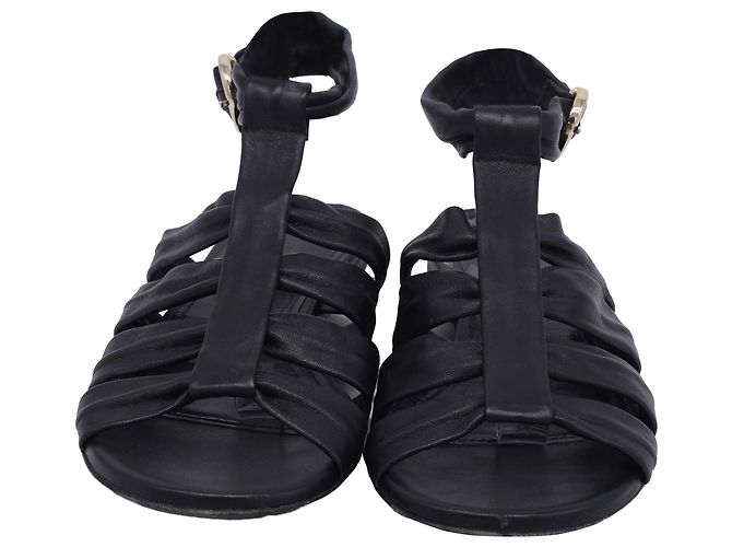 Khaite Perth Flat Sandals in Black Lambskin Leather - view 2