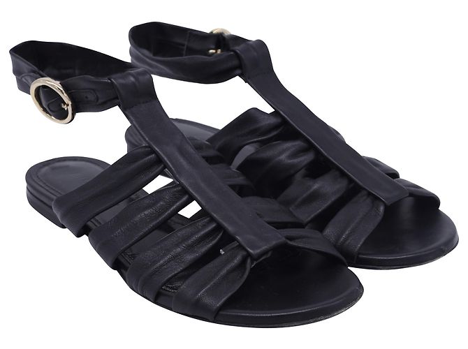 Khaite Perth Flat Sandals in Black Lambskin Leather - view 3