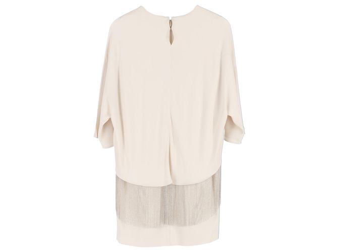 Stella Mc Cartney Vestido Mini con Flecos Efecto Capa Krista de Stella McCartney en Viscosa Blanca Blanco Crudo - vista 2