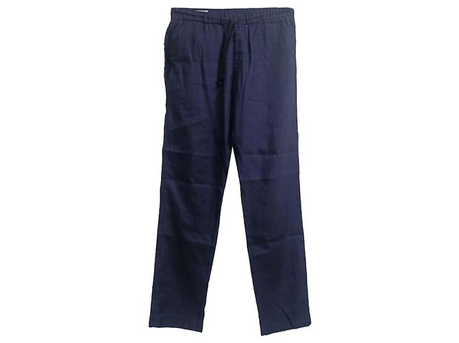 Pantaloni dritti con coulisse Dries Van Noten in lino blu navy - vista 2
