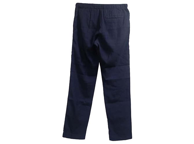 Pantaloni dritti con coulisse Dries Van Noten in lino blu navy - vista 3
