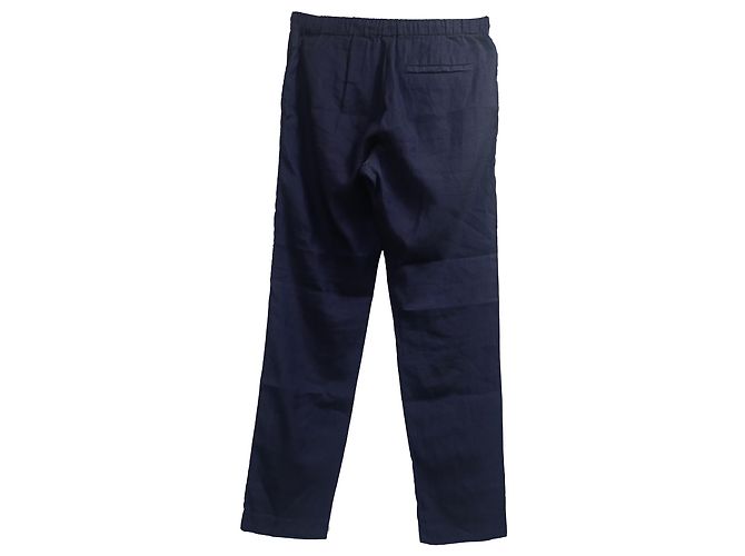 Pantaloni dritti con coulisse Dries Van Noten in lino blu navy - vista 4