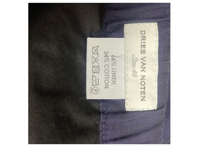 Pantaloni dritti con coulisse Dries Van Noten in lino blu navy - vista 5