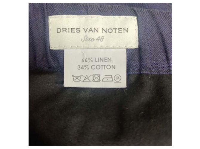 Pantaloni dritti con coulisse Dries Van Noten in lino blu navy - vista 6