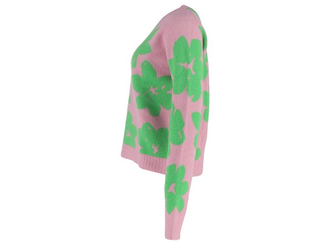 Jil Sander Flower Knit Pullover aus rosa Wolle mit Rundhalsausschnitt Pink - Ansicht 2