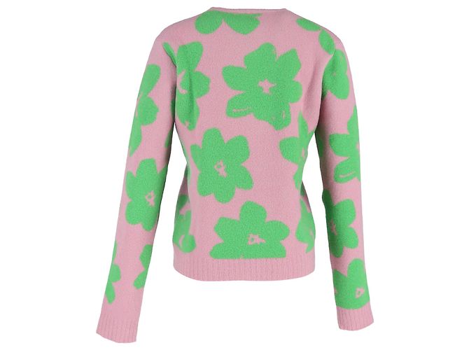 Jil Sander Flower Knit Pullover aus rosa Wolle mit Rundhalsausschnitt Pink - Ansicht 3