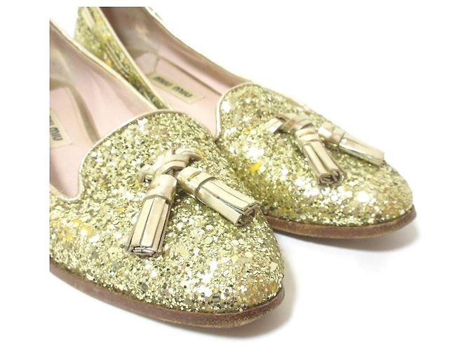 Miu Miu Ballerine da Opera con Frange Glitter D'oro - vista 4
