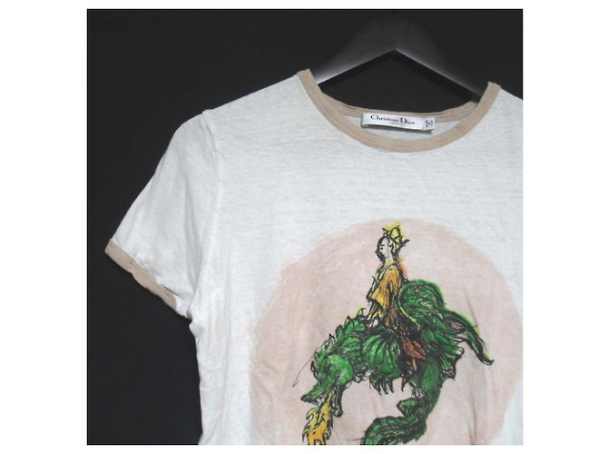 Camiseta de mezcla de algodón y lino Christian Dior Blanco Beige - vista 3